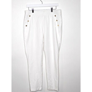 Michael Kors Women White Pants MK Button Flare High Rise Size Large